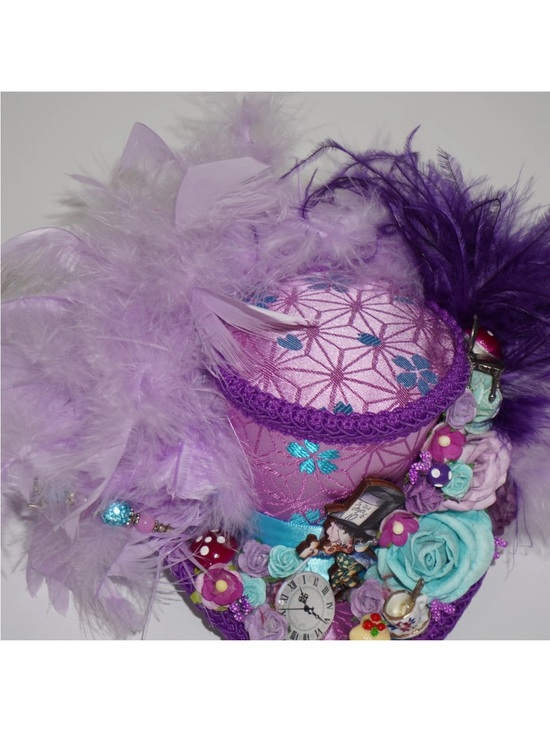 Alice in Wonderland Micro Mad Hatter Hat Tea Party Fascinator Feather Maximalist main image 13